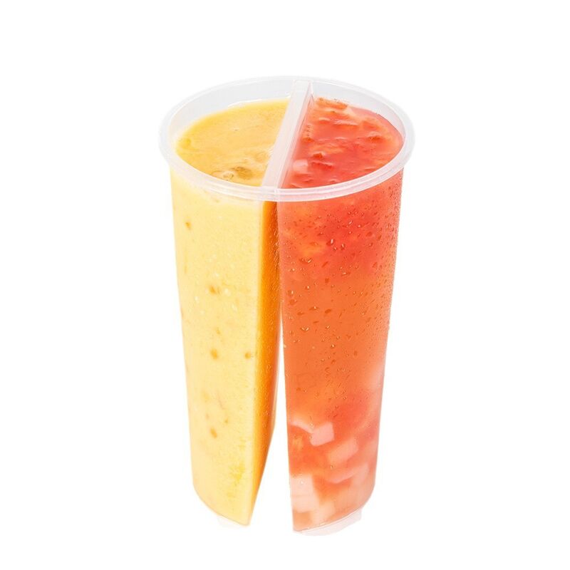 Vente en gros de tasses à double compartiment de calibre 95 mm ️ tasses en plastique à double face avec couvercle pour le thé Boba, les jus et les boissons mixtes