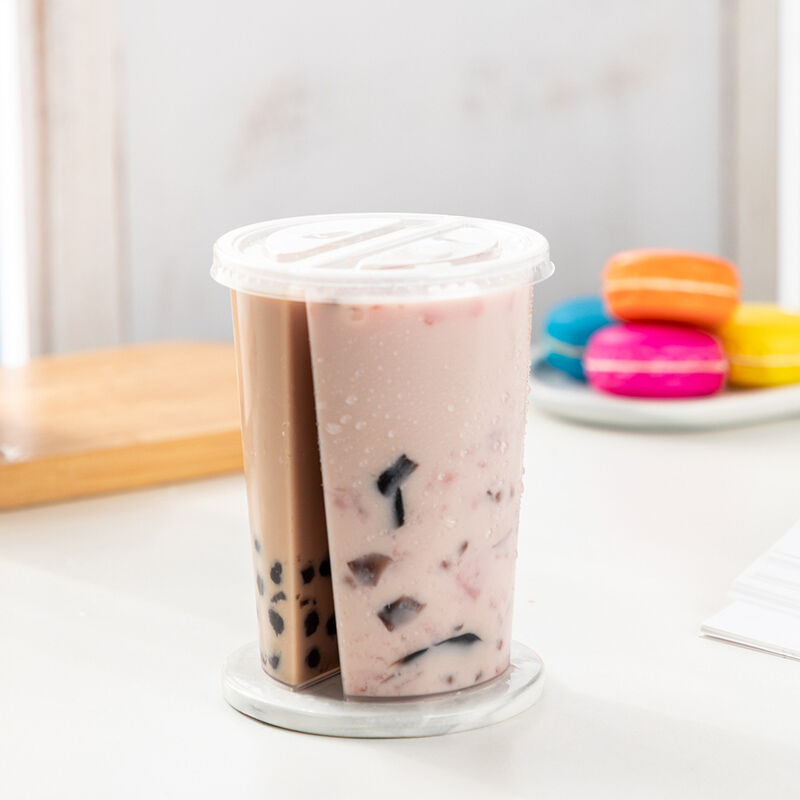 Vente en gros de tasses à double compartiment de calibre 95 mm ️ tasses en plastique à double face avec couvercle pour le thé Boba, les jus et les boissons mixtes
