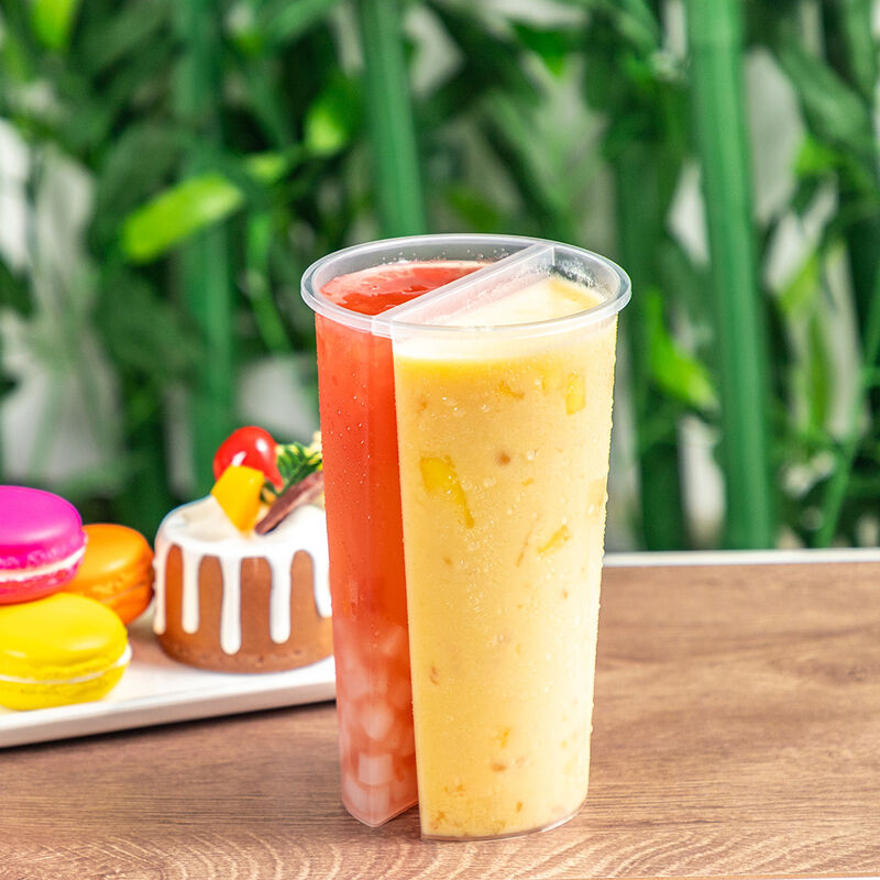 Vente en gros de tasses à double compartiment de calibre 95 mm ️ tasses en plastique à double face avec couvercle pour le thé Boba, les jus et les boissons mixtes