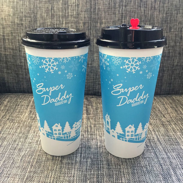 Les tasses de papier jetables facultatives de la couleur 16oz avec l'encre de catégorie comestible de couvercles pour le thé de Boba fait des emplettes