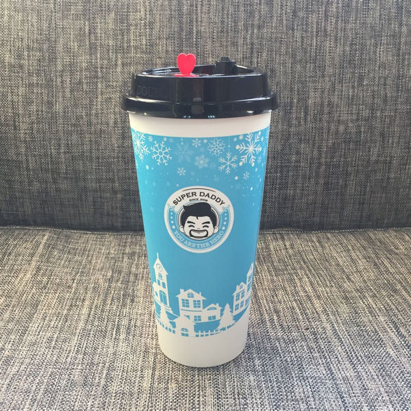 Les tasses de papier jetables facultatives de la couleur 16oz avec l'encre de catégorie comestible de couvercles pour le thé de Boba fait des emplettes